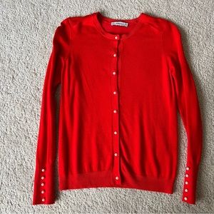 Zara Knit Red Pearl Cardigan Sweater